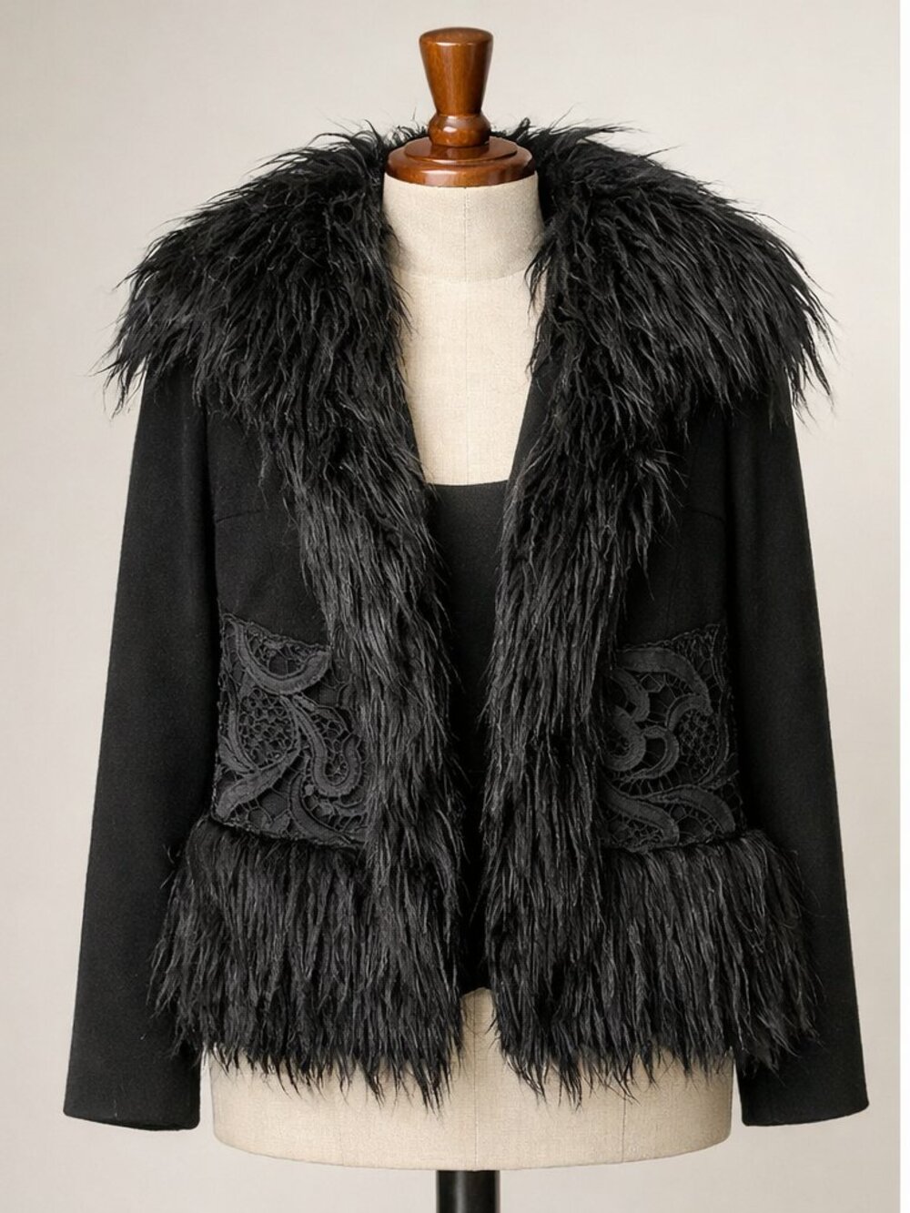 Express Black Faux‑Fur & Lace Trim Jacket – Women’s X-Small
